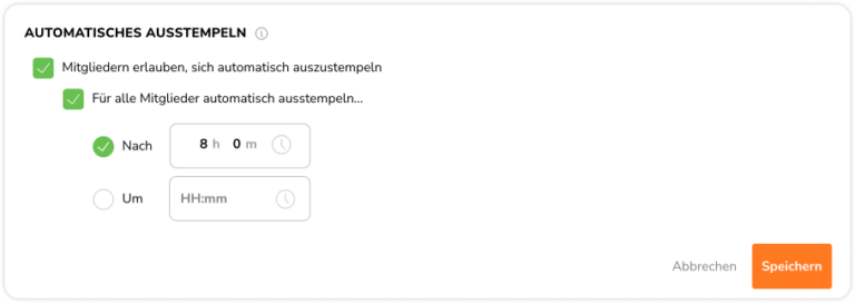Time tracking policy settings – Auto clock out
